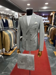 Açık Gri Çizgili Kruvaze Slimfit Takım Elbise 