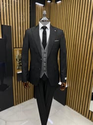 Antrasit Çift Taraflı Yelekli Slimfit Exclusive Takım Elbise  