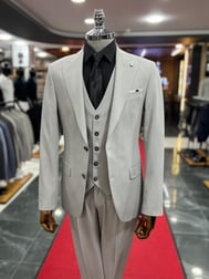 Exclusive Gri Yelekli Slimfit Takım Elbise 