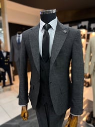 Füme Armürlü Kumaş Slimfit Takım Elbise
