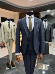 Lacivert Armürlü Kumaş Slimfit Takım Elbise