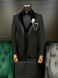 Terziayhan 017 Model Full Siyah Slimfit  Damatlık Takım Elbise